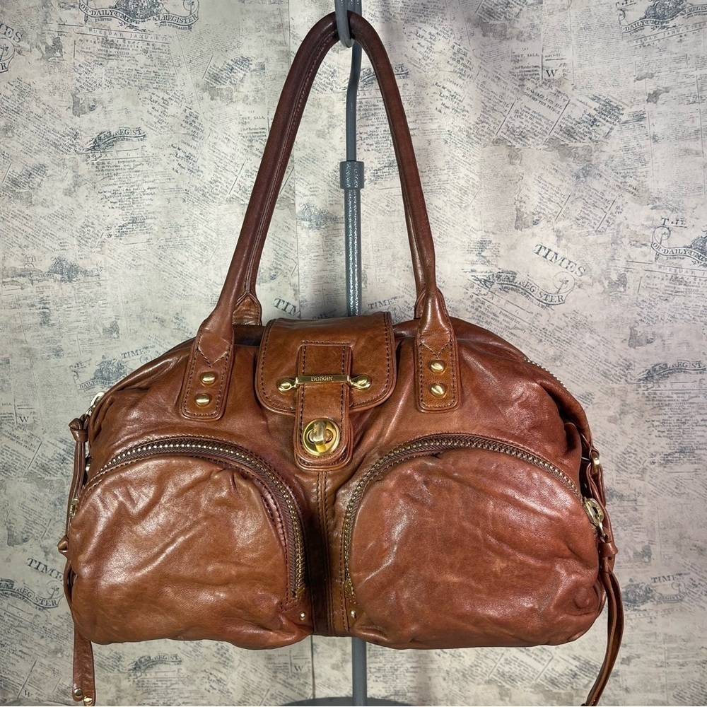 Botkier Bianka Leather Double Strap Satchel Brown Designer Shoulder Bag